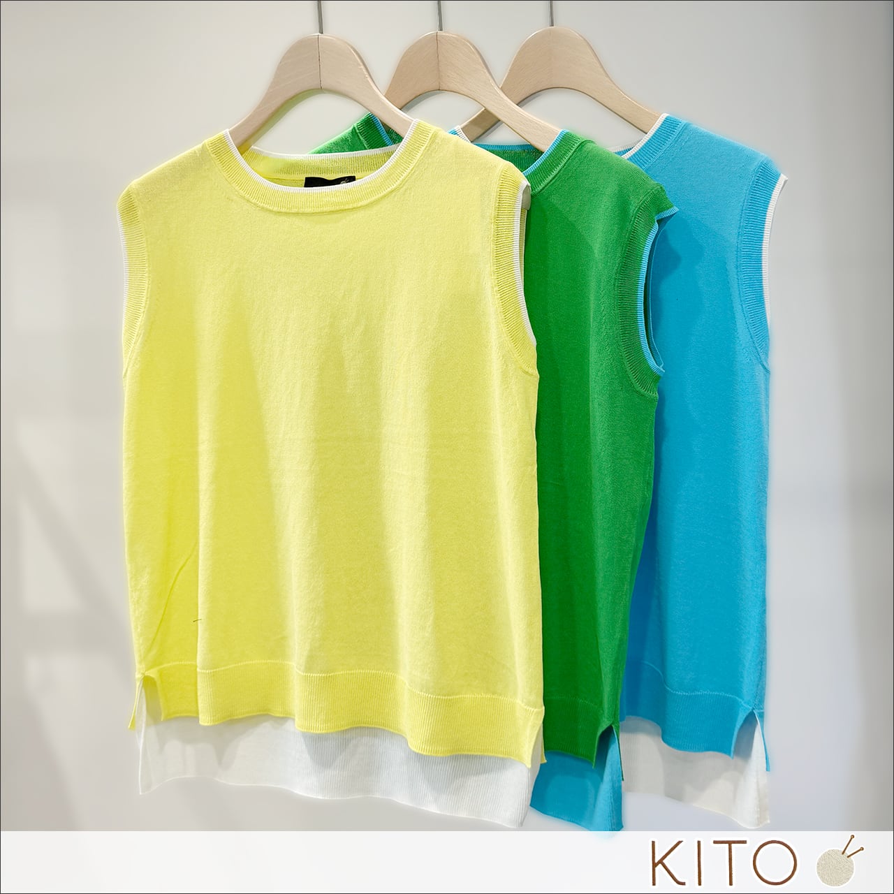 KITO コットンノースリーブニットトップス 61202 イエロー/グリーン/ブルー