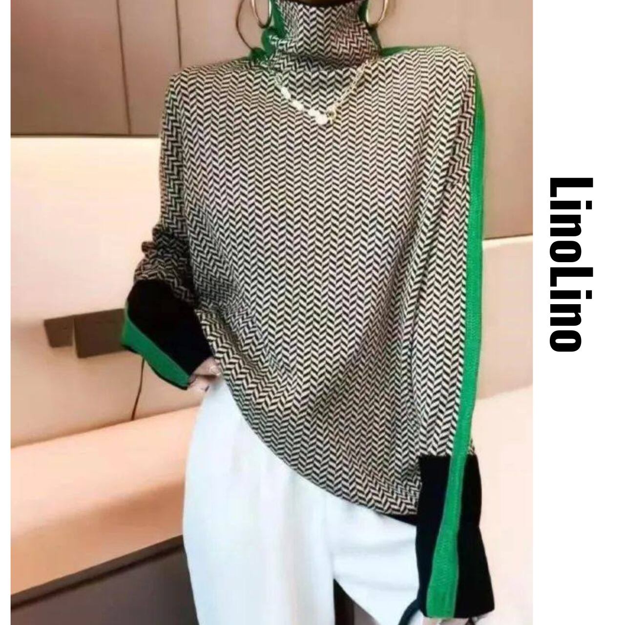 Long Sleeve Stripe High Neck Knit L00755