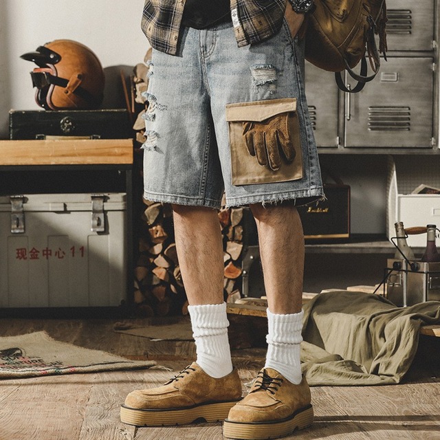 Pocket stitch vintage wash half denim