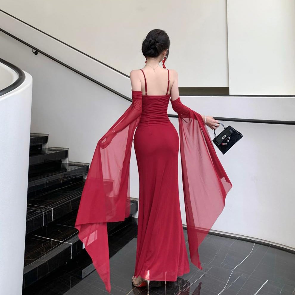 ロングドレス イブニングドレス セクシー 上品 ストラップ メッシュ