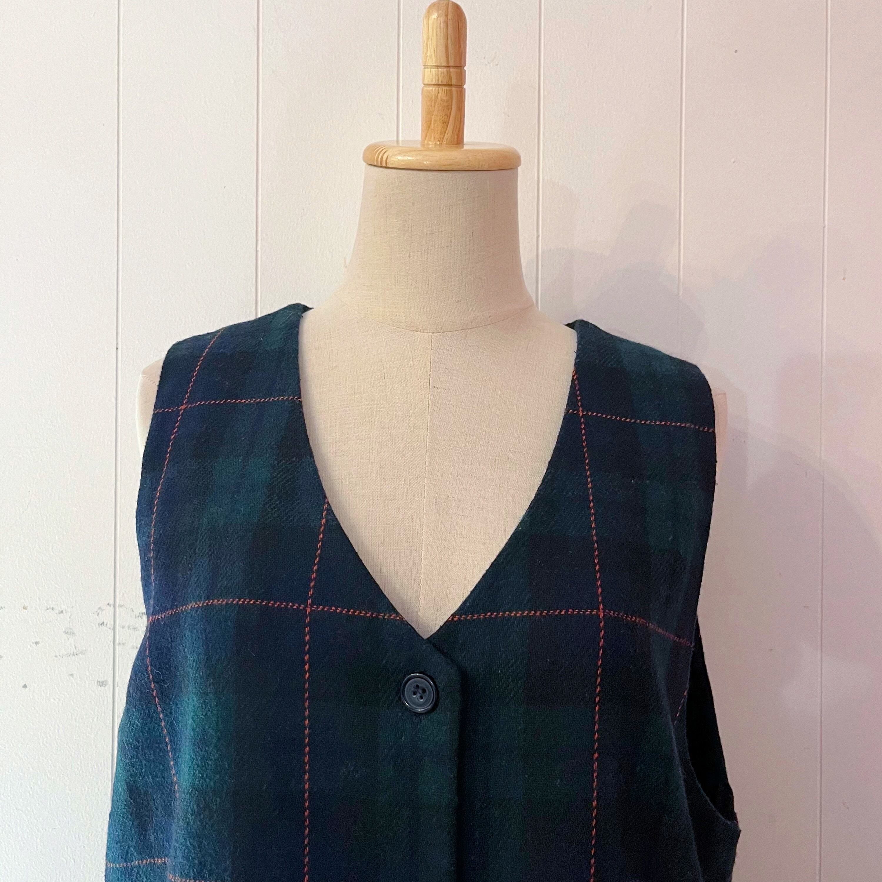 green chek front button jumper skirt