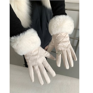 faux suede & fur gloves(3color)<a3386>