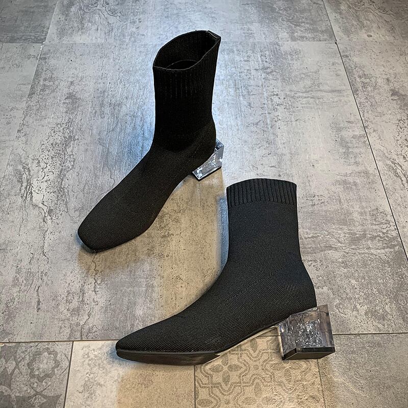 ストレッチブーツレディースレッドカジュアル薄手オータム 靴 シューズ エラスティック 伸縮 秋物 スクウェア フェイクシューズ96925533596