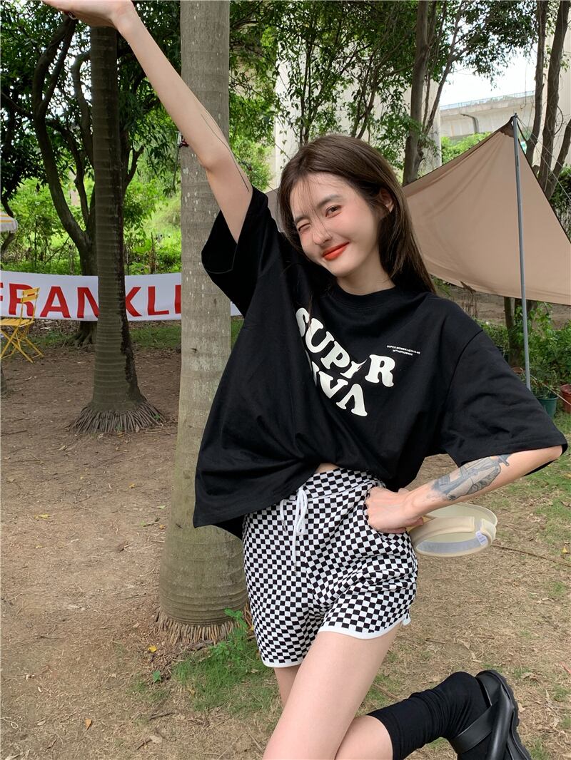 ルーズプリントTシャツ シャツ レディースサマー薄手ブラック 夏物 ブラックストロベリース97401335671