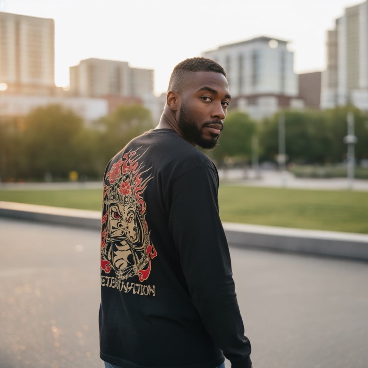 不動明王達磨 GOLD×DARKRED L/S T-Shirt | DETERMINATION