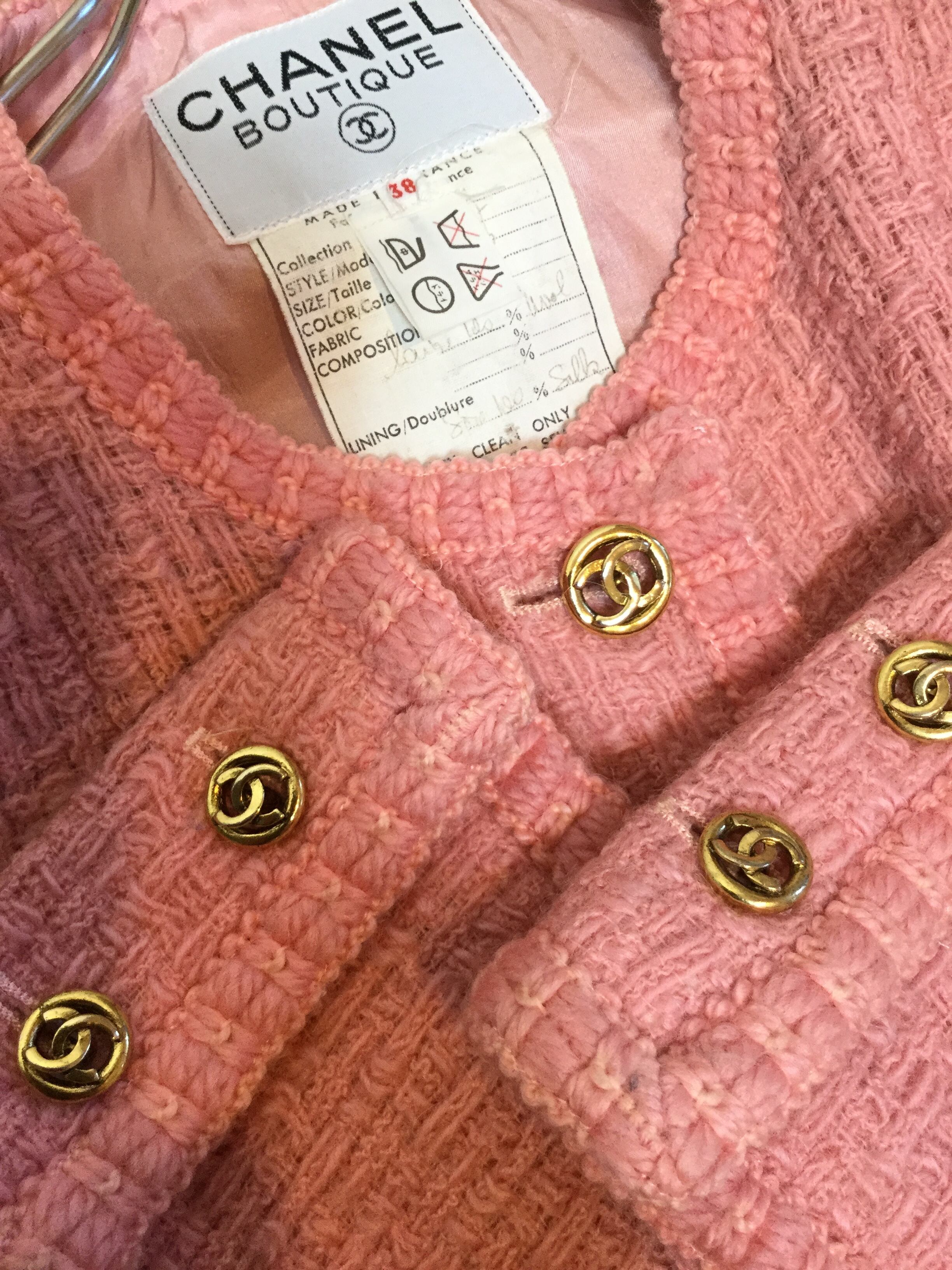 CHANEL ツイード セットアップ ノーカラージャケット ピンク | MIKOTONORI.