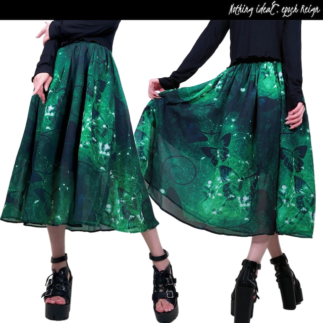 GREEN BUTTERFLY SHEER SKIRT〔裏地付き〕