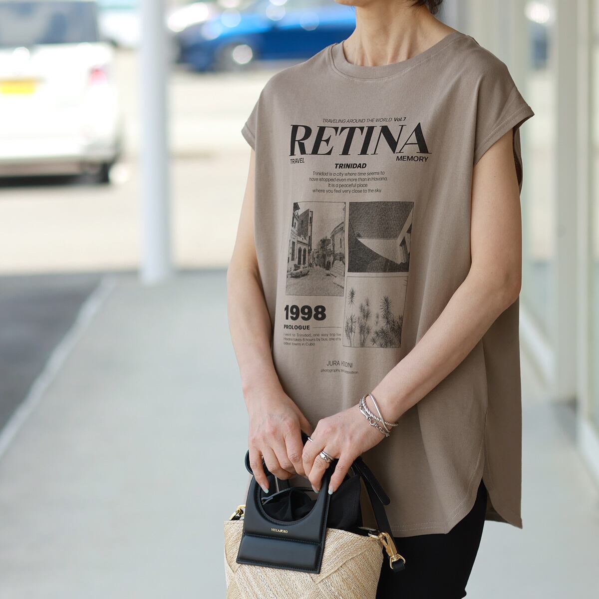 CHIGNON (シニヨン) レター&フォトプリント 2Faceフレンチスリーブカットソー