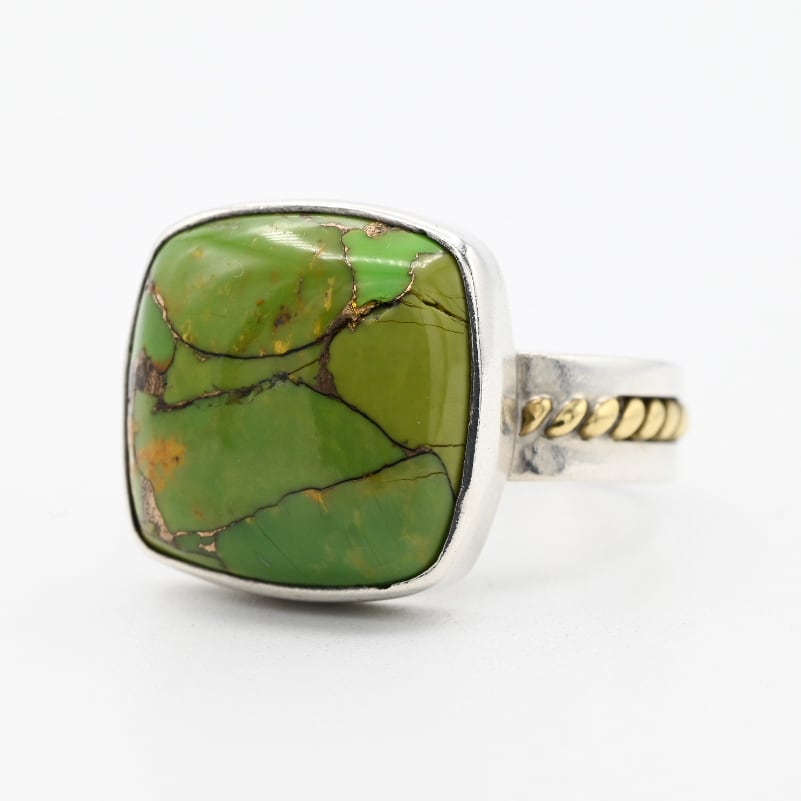 Green Turquoise Top Brass Accent Arm Ring #19.0 / India