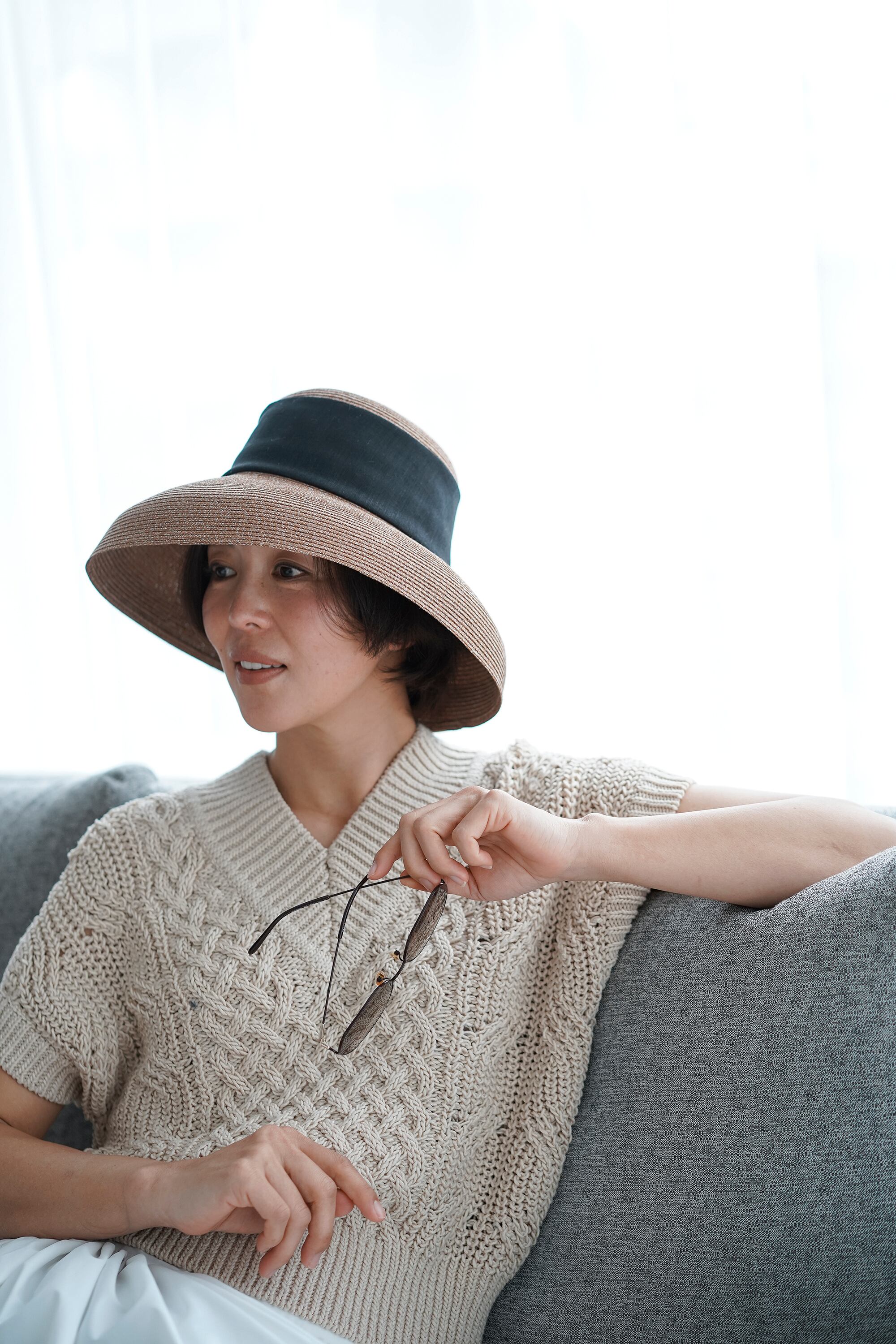 丸めて洗える SUMMER HAT ベージュ×黒 | THE9SHOP
