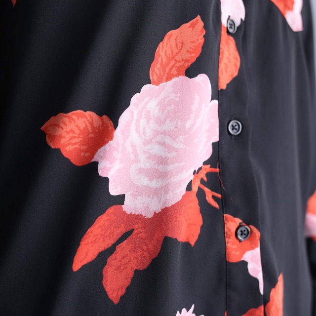 pink rose pattern black mode shirt