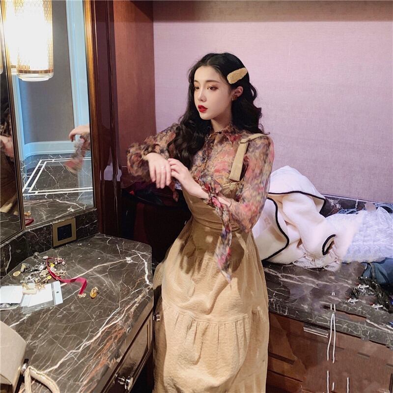 レディースオータムスタイルロングスカート フローラルシャツ トップス 秋物 花柄 ドラファッションホール17092593309