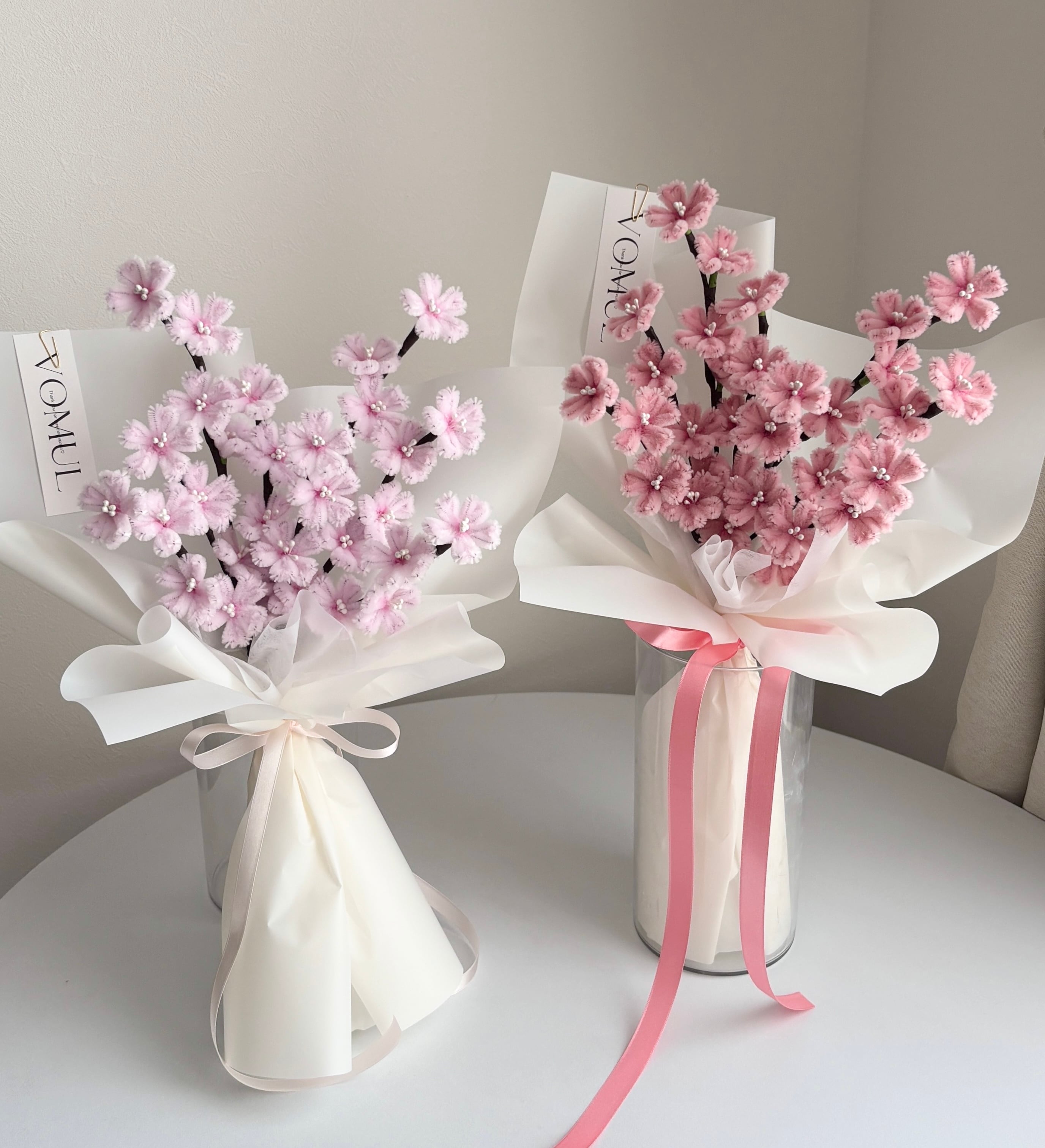 pink smile flower bouquet【モールフラワー4本+スマイルフラワー1本