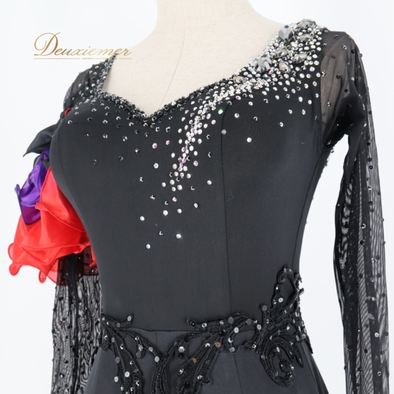 社交ダンス 衣装 スタンダードドレス ワンピース ドレス スタンダード 黒 赤 レース フリル 紫 デモ 競技 ダンス パーティ 発表会 ブラック系 レッド系 フレアスカート 大人用 おしゃれ デザイン パーティー用 スポーツ衣装 コスチューム 舞台衣装 ダンス衣装 競技用 エレガント