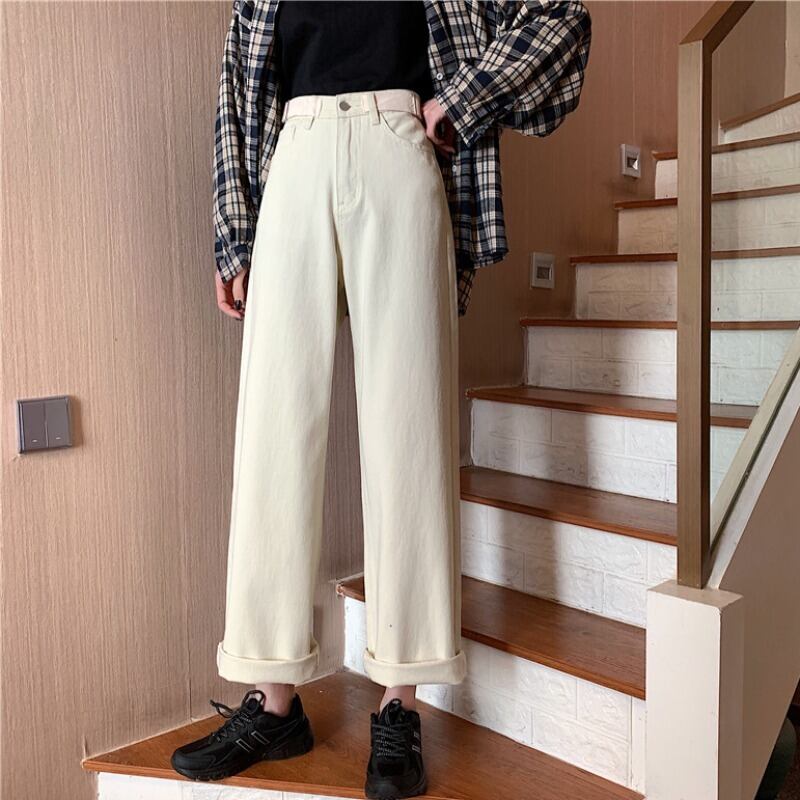 ハイウェストウェストジーンズ スプリングパンツ ルーズ薄手ワイドレッグ 春物 アジャスタブル ワイドパンツ YY-ファッション59478946510