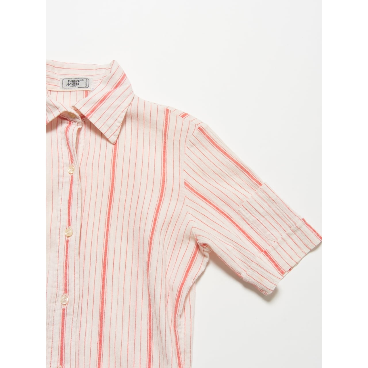 【NEW MAN PARIS】Made in France striped crepe H/S shirt(フランス製 ストライプ半袖シャツ)8e