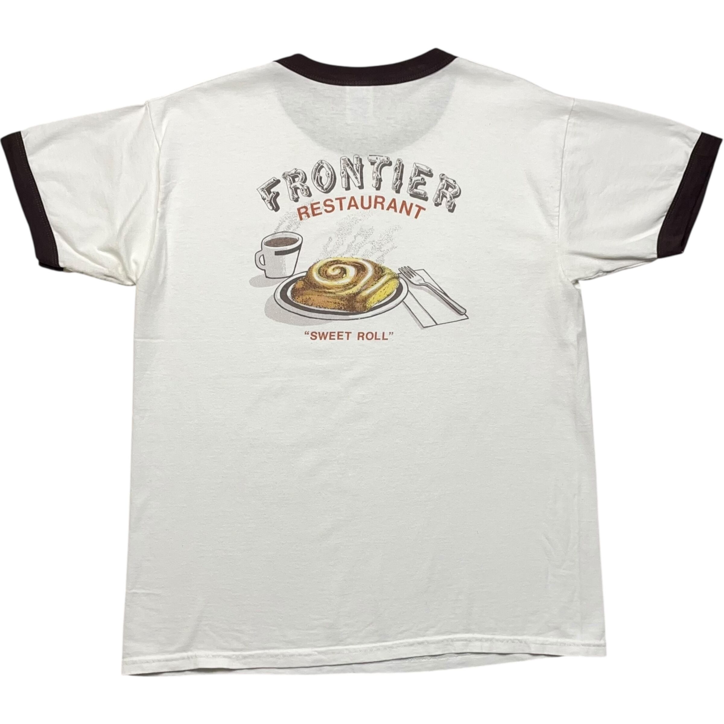 《L》GILDAN ギルダン リンガーTシャツ フロンティアレストラン 両面プリント ホワイト no.8401