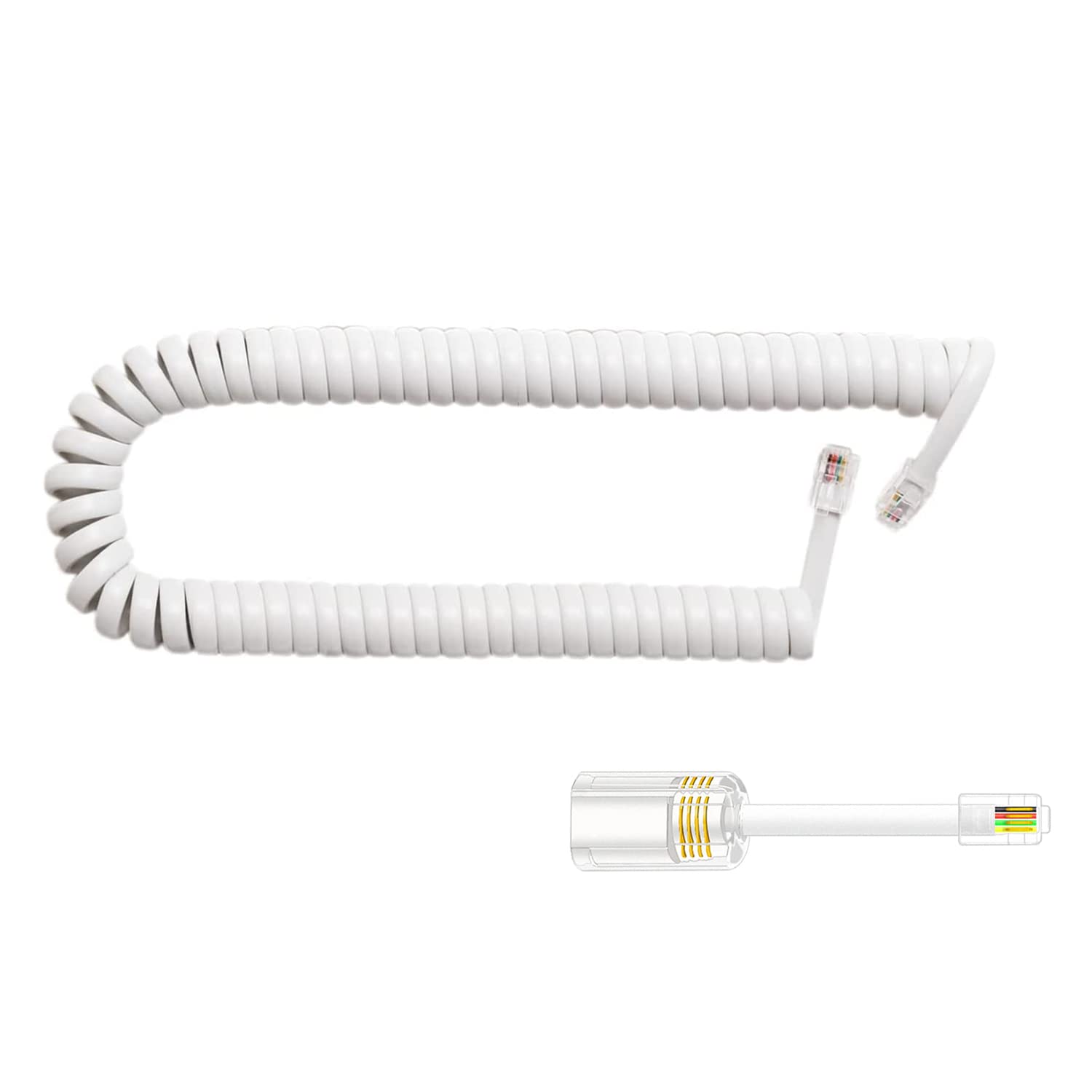 受話器用カールコード 3m電話ケーブル RJ9電話延長ケーブル 4極4芯 RJ9カールコード式電話延長コード RJ9受話器用カールコードワイヤー 受話器コードモジュラーケーブル RJ9拡張回転電話コードデタングラー付き収縮時0.3m 伸長時約3.0m(3m White)