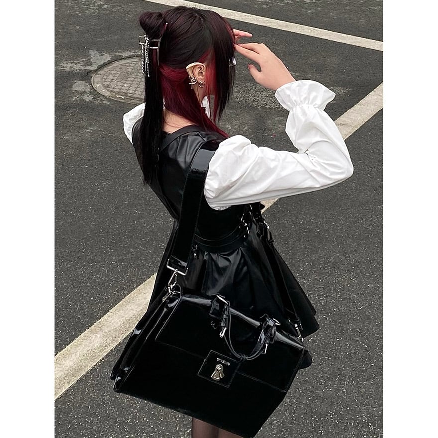 ゴスロリ通販 With U ファッション PUレザー ジャンパースカート