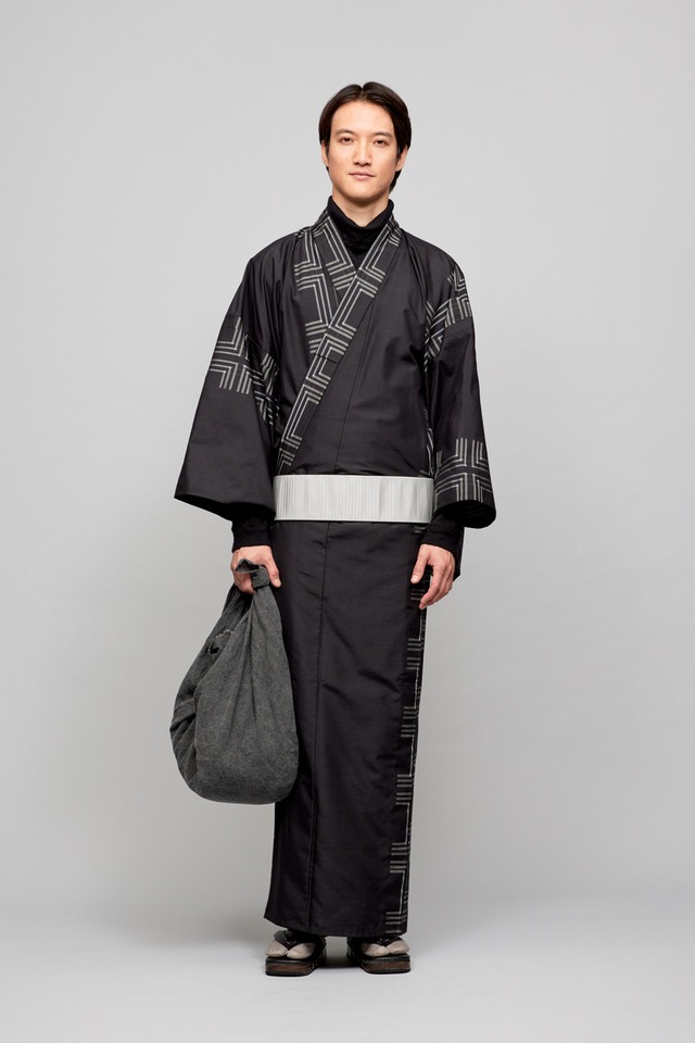 こむさでもーど メンズ浴衣セット 着物 下駄 帯2種 巾着袋 男  