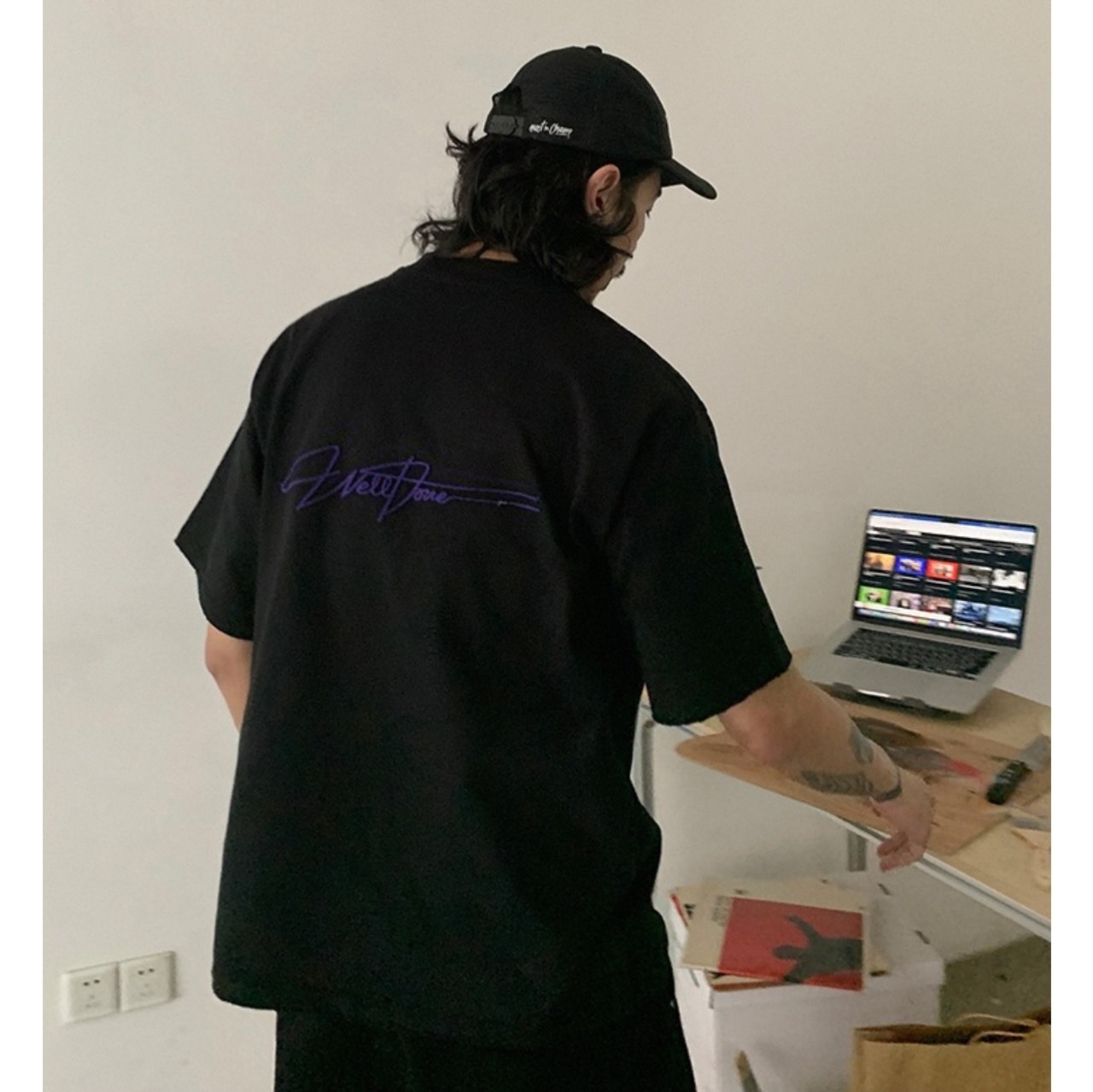 Script embroidery back print tee 1398 - 5