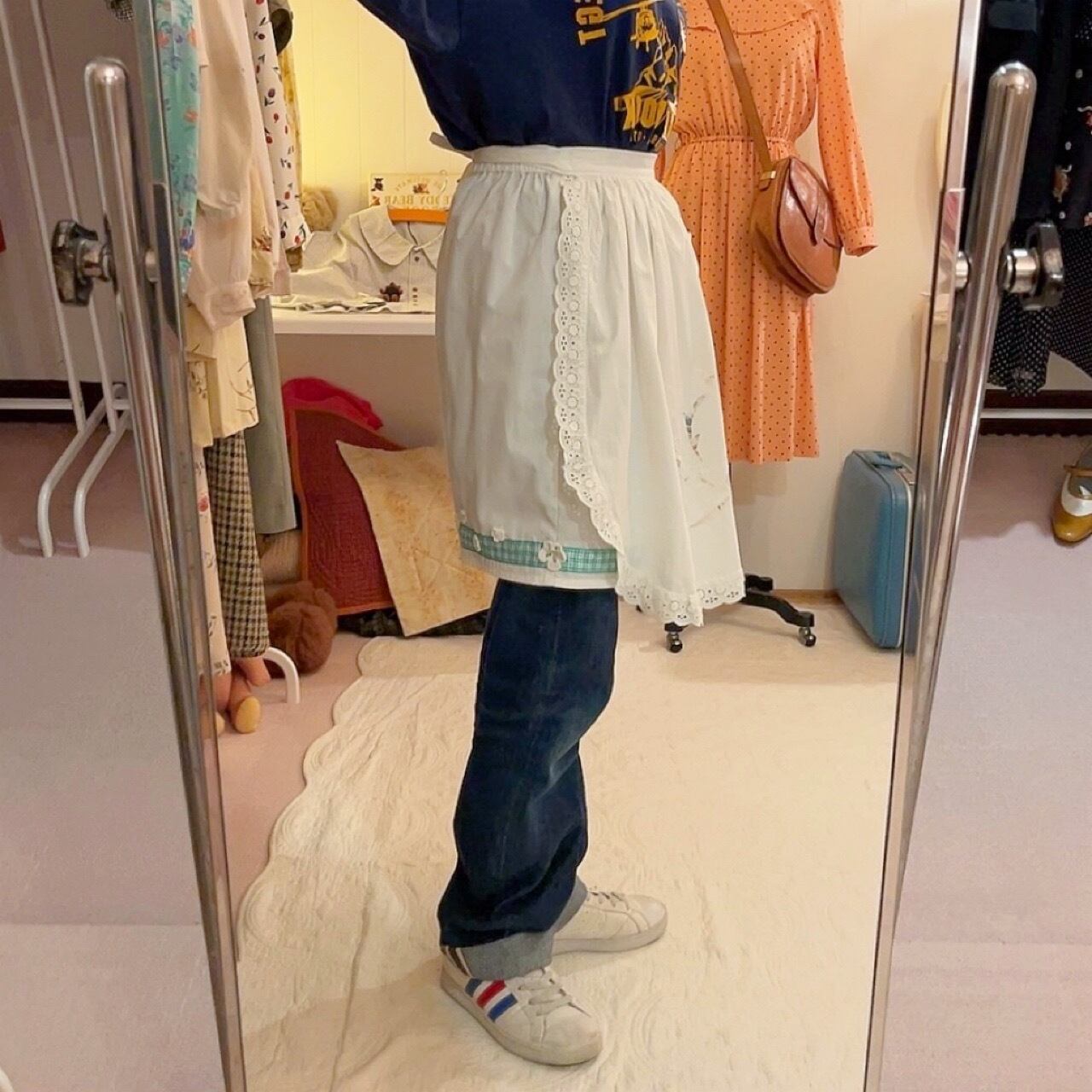 remake : white flower apron mini skirt