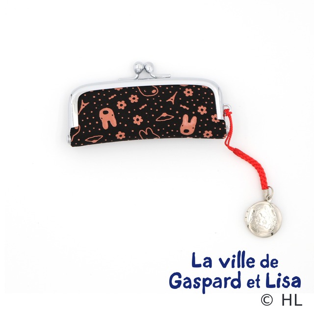 【リサとガスパール】印伝屋印鑑ケース（黒地ピンク柄）