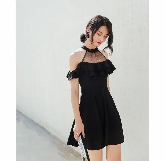 ミニドレス 黒ドレス ブラックドレス ホルターネック XS〜3L ka190 