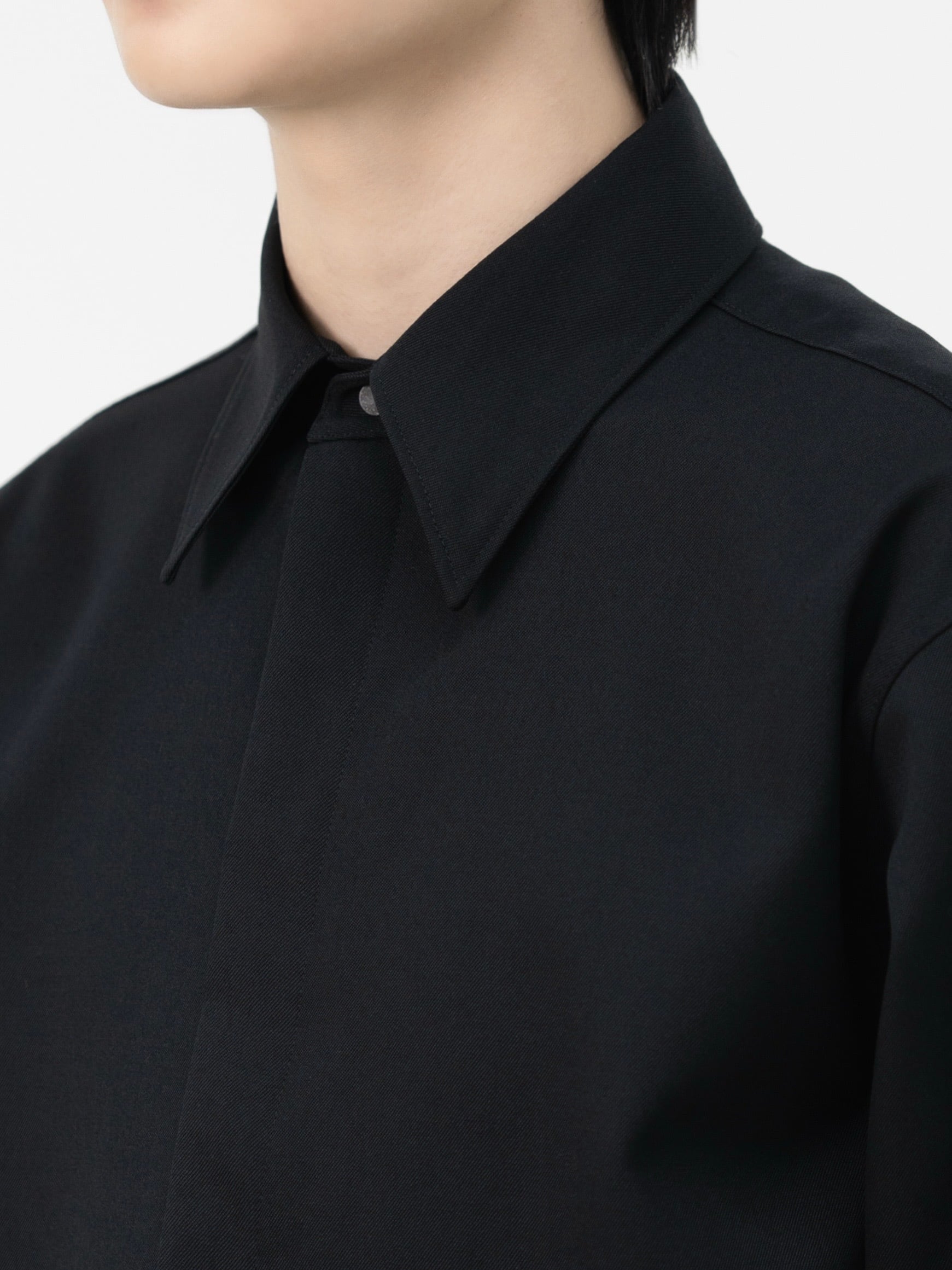 HEAVY WOOL GABARDINE SHORT SHIRT JACKET【BLACK】 | lapiis