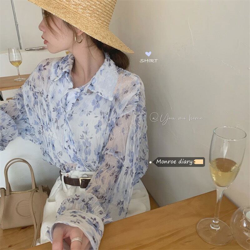 スタイルルーズフローラルシャツ サマー薄手レディース ロング 夏物 花柄 モンロー83506648682