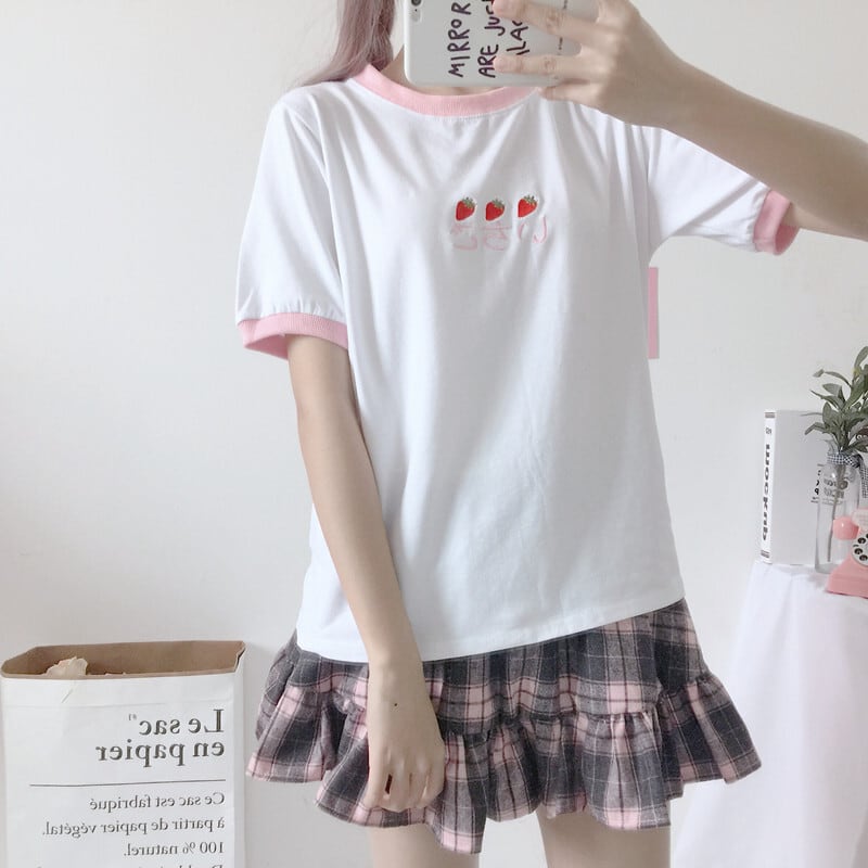 いちご 苺 イチゴ ストロベリー 刺繍 ショート ショート丈 ミニ ミニ丈  