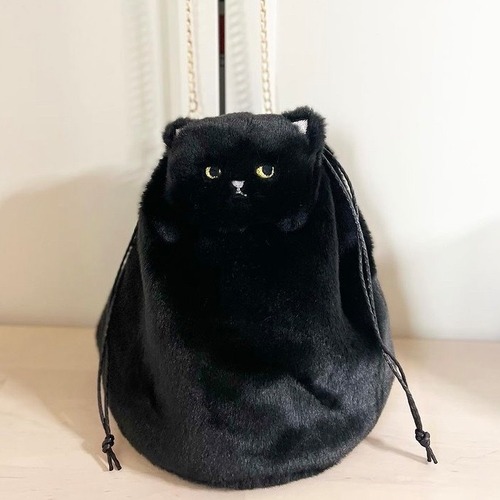 ねこ巾着バッグ　黒猫