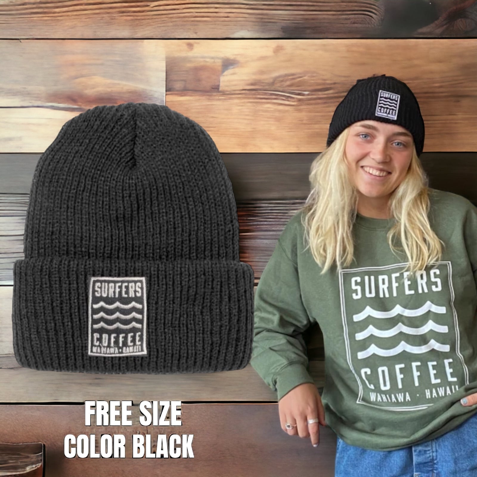 SURFERS COFFEE ビーニー（ニットキャップ） BLACK | ALOHACOCO