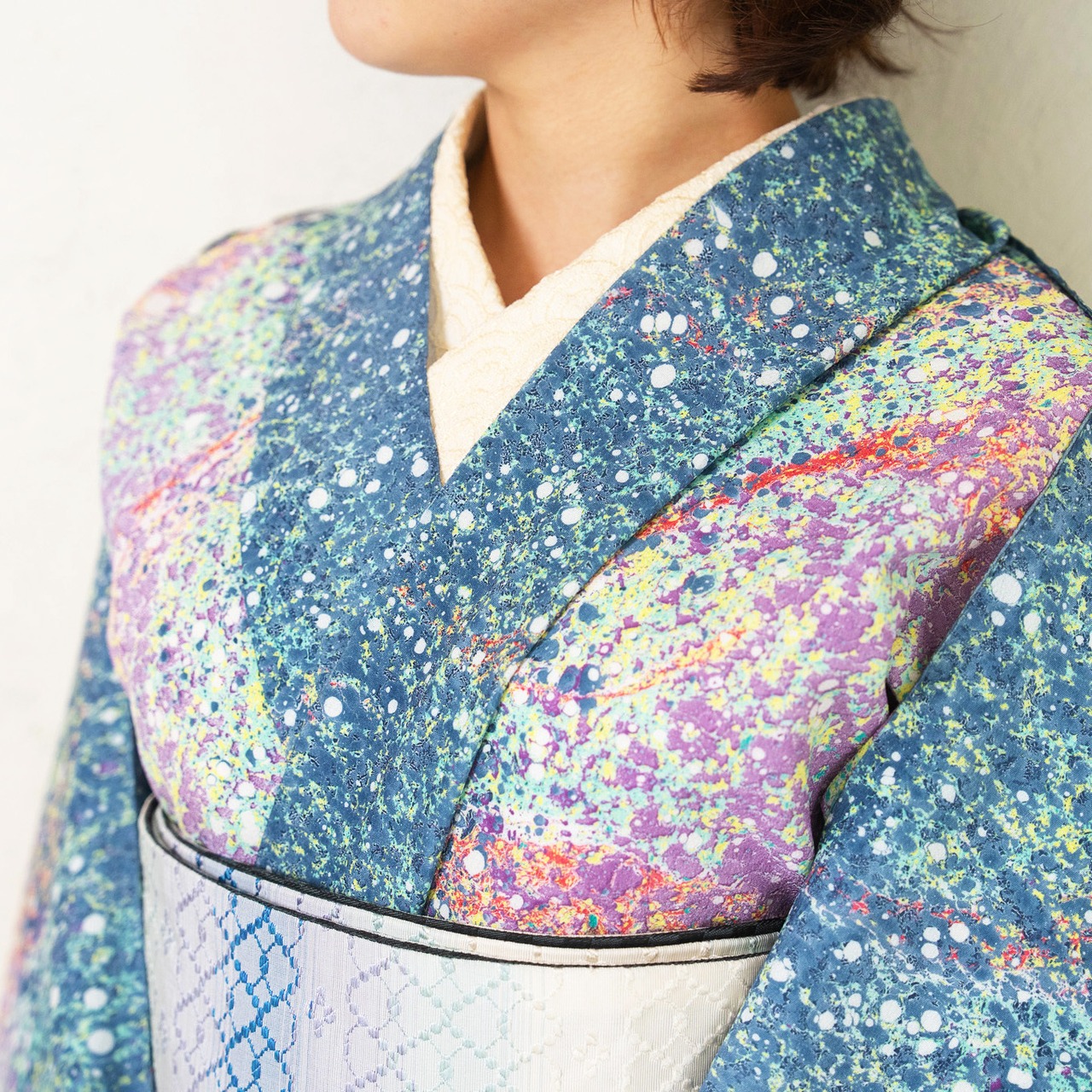 「星降る庭と月の影」ドット柄〜洗えるきもの（シルジェリー）〜