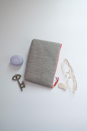 【18cm】Hand-woven Make up pouch /  pinstripe RED