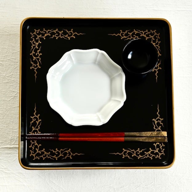 43046】猫脚膳 輪島塗 明治 / Wajima Nuri Footed Tray Black Square