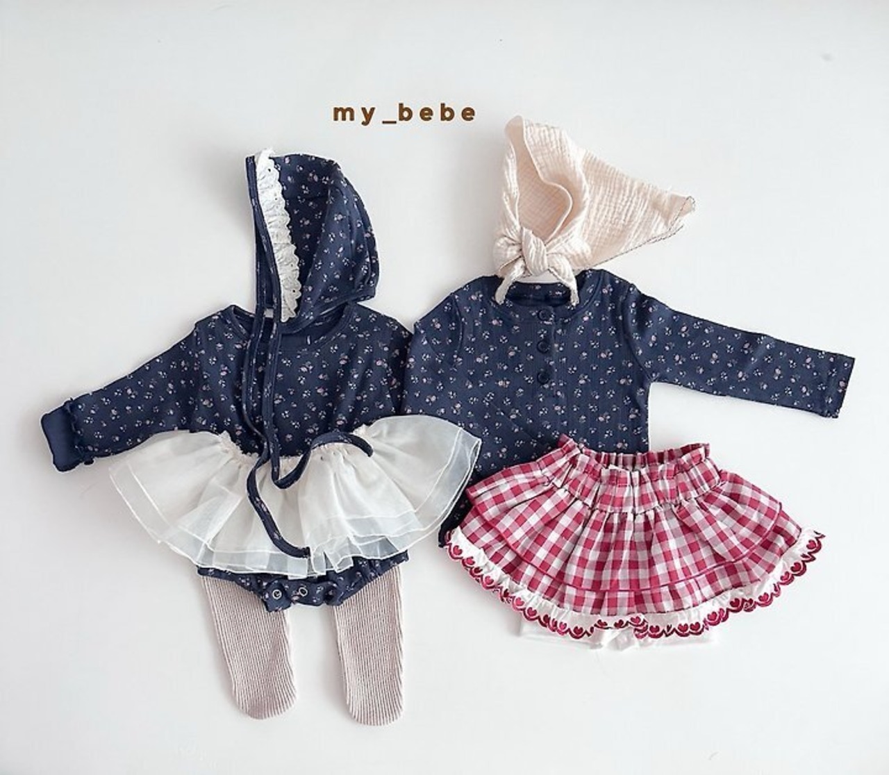 韓国子供服 / Mybebe / フラワーカラースーツ(ボンネット付き) / ベビー *S(6ヵ月)~Ⅿ(12ヵ月)*