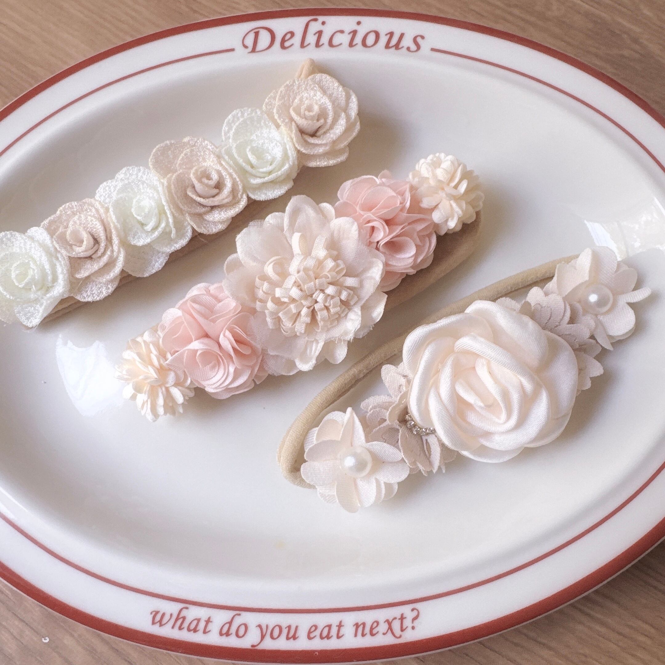 淡色お花のリボンのヘアバンド