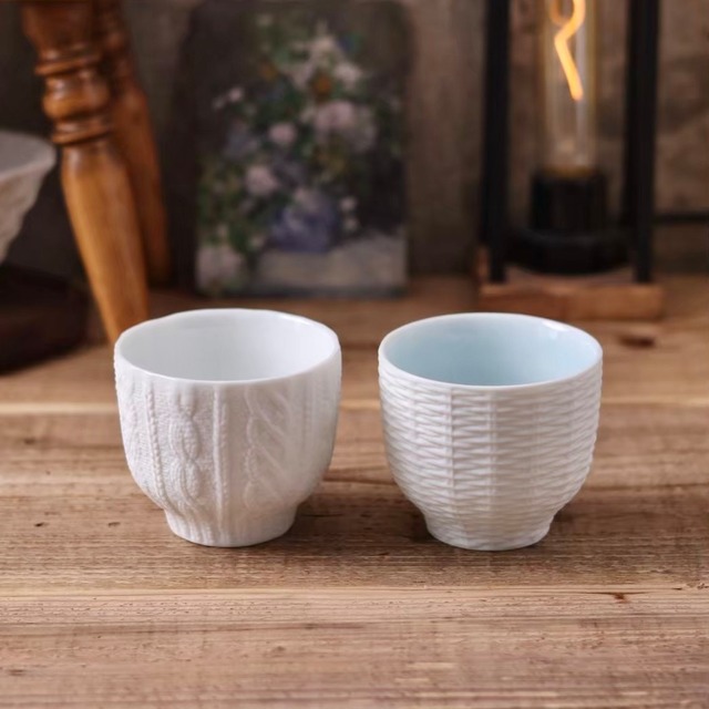 Trace Face Rattan Basket Cup Pink