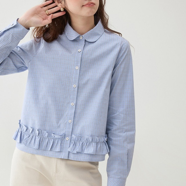 ruffle hem check shirt blouse