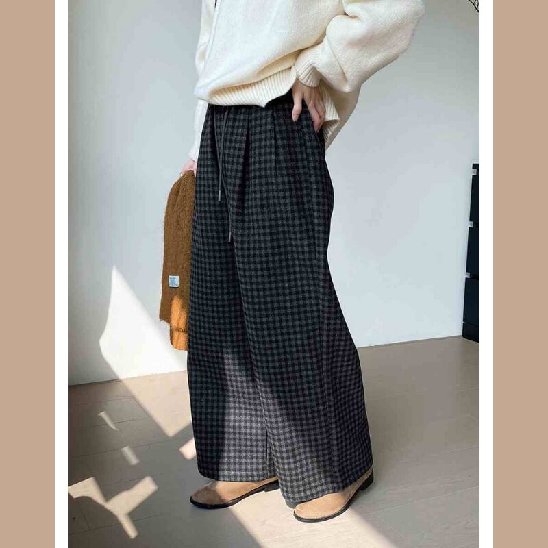 チェック柄ワイドストレートパンツ E00446