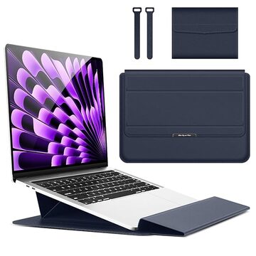 Hinnwer 13-14インチ ノートパソコンケース スタンド付き 用 ラップトップスリーブ Macbook Air Macbook Pro Dell Ausu Acer HP Lenovo 13 13 3 14 15 15 6 16インチ用 PU革ケース 磁石設計 スタンド機能 折り畳み式 撥水加工 電源収納ポーチとケーブルバンド付き