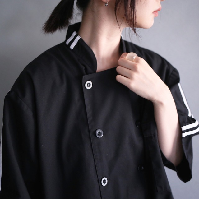 double line and double button loose h/s cock shirt