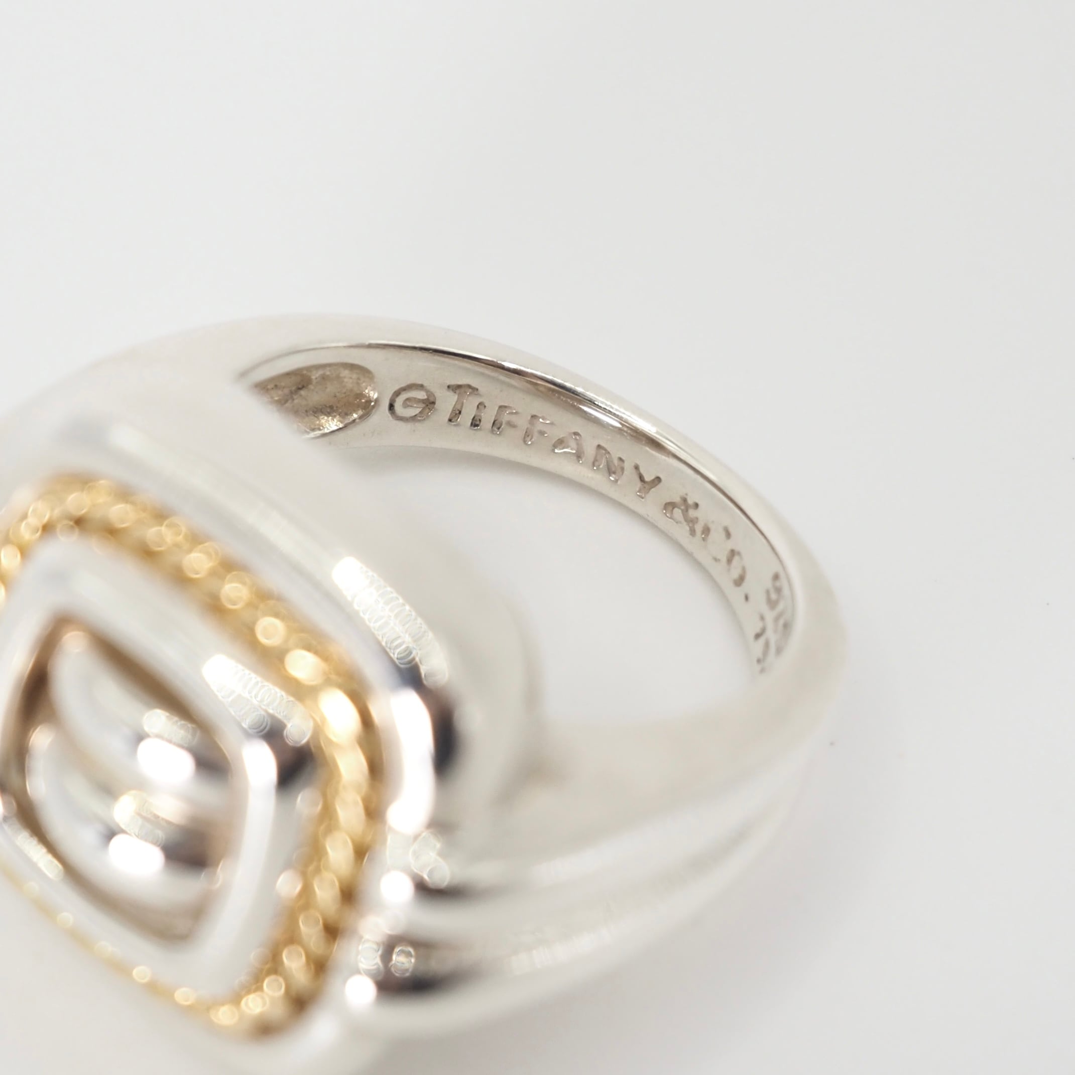 Tiffany & Co. コンビ リング 11号 シルバー K18 Tiffany&Co. 約11号 スクエアクッションコンビリング シルバー925 K18