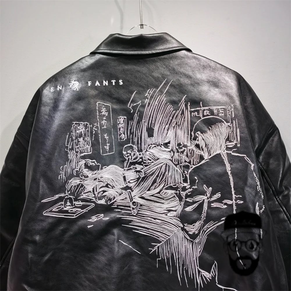 On ブラック ウェア　海外Lサイズ オートバイ用erd-ブラックレザーコート、3D刺embroideredジャケット