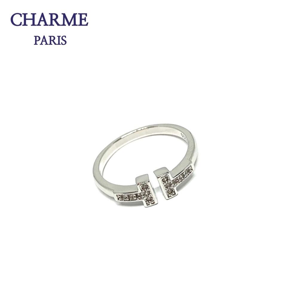 cz diamond T ring (silver)