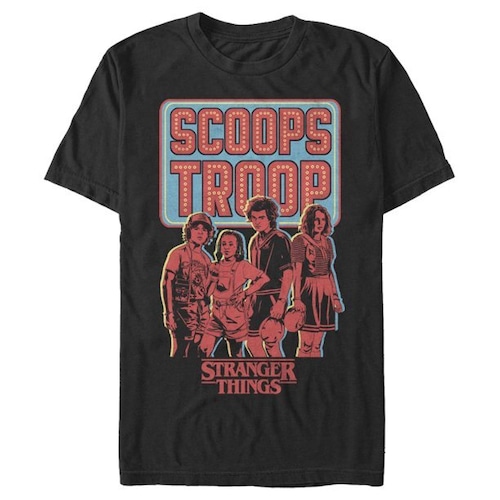 ストレンジャー・シングス Tシャツ Stranger Things Scoops Troop Character Pose Black