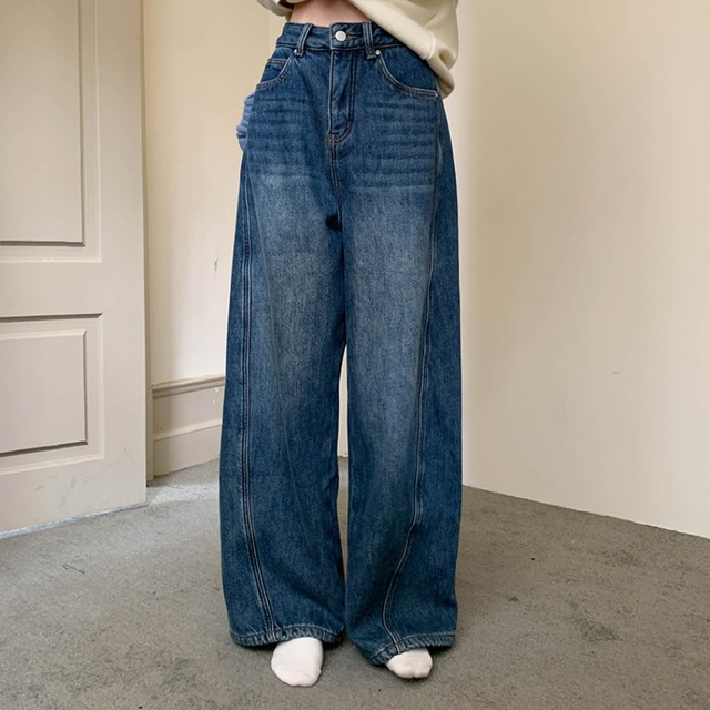 fleece-lined high-waist denim pants　J00373