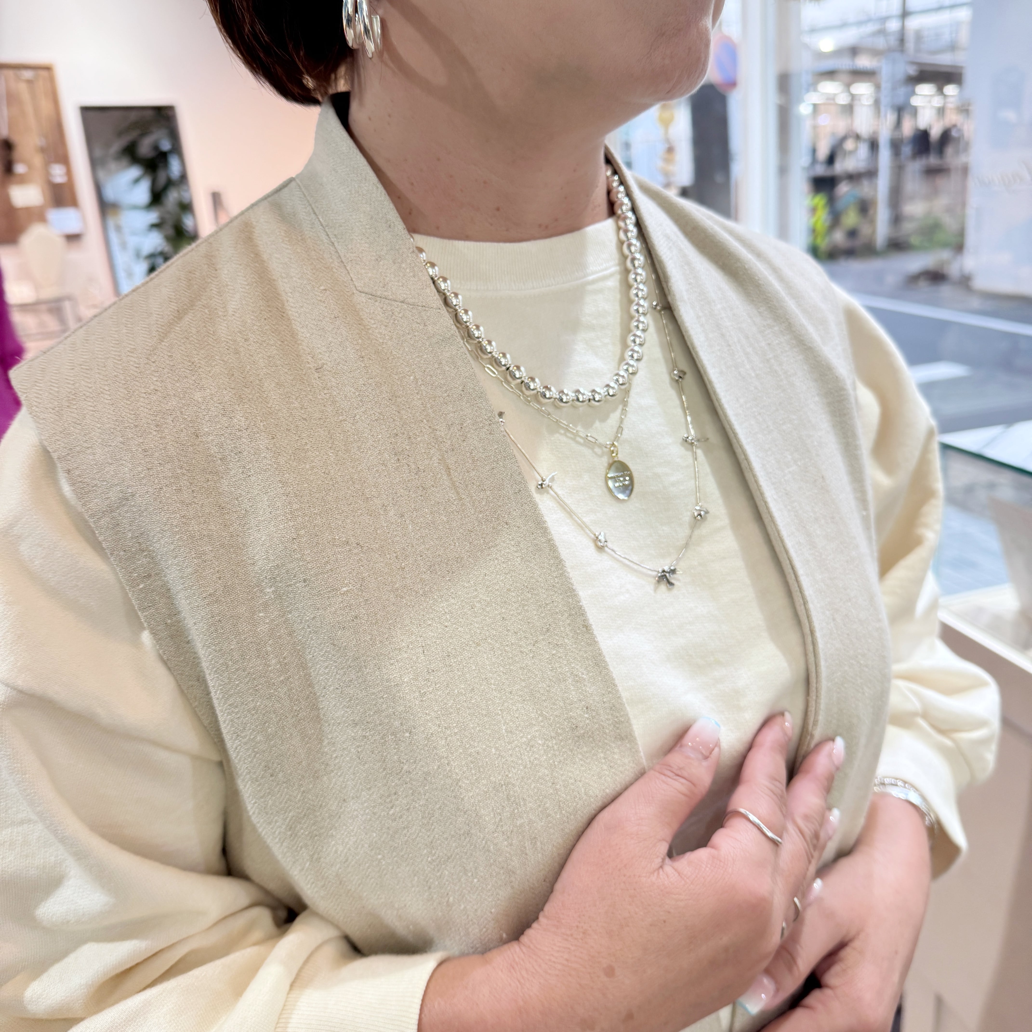 SV925製　ナバホパールのオリジナルデザインネックレス　45cm 粒大きめ Harpo（アルポ） ハルポ Boule Necklace 18/5 45cm/18inch/5mm Navajo