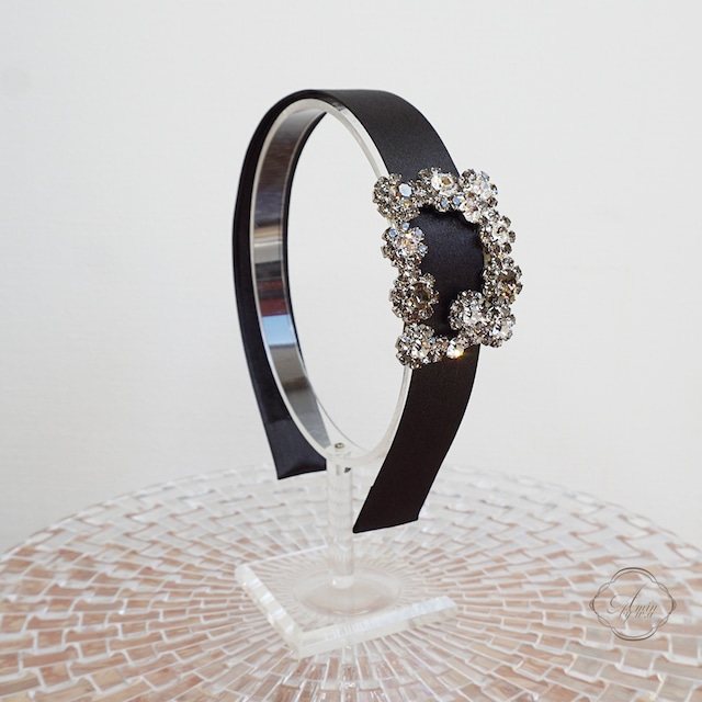 Amin by w.a luxe flower クリスタルカチューシャ gray×clear stone mix